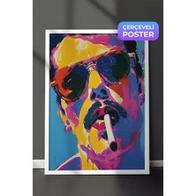 1001 Beyaz Çerçeveli Duvar Tablosu Renkli Tonlarda Erkek Portresi Pop Art Sanat Çalışması Salon Dek