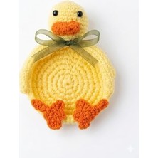 1001 Sarı Ördek Amigurumi El Örgüsü Bardak Altlığı - Çok Amaçlı Dekoratif Takı ve Anahtar Tab