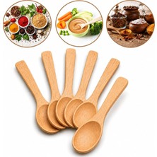 1001 6’lı Küçük Ahşap Kaşık Seti 15 cm Doğal Ahşap Mini Kaşık Karıştırma Tadım Baharat S