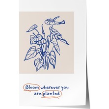 1001 Çerçevesiz Poster Mavi Çizim Çiçekler – Minimal Çizgi Sanatı Ofis Dekoru Poster 100911, 50