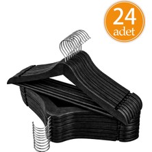 1001 Ahşap Görünümlü Premium Kalite 24’lü Plastik Elbise Askısı - Siyah