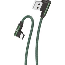 1001 K594 Safe Type-C USB 90 Derece Gamer Oyuncu Şarj Kablosu, Green
