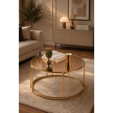 1001 Lenka Bronz Ayna Gold Metal Ayaklı Orta Sehpa