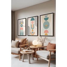 1001 Siyah Çerçeveli 3’lü Tablo Seti Geometrik Totem – Pastel Formlar Çalışma Odası Set 30062,