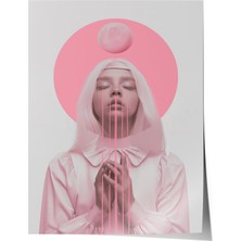 1001 Premium Poster Pembe Tonlarda Dua Eden Kadın Minimal Sanat Salon Dekoru, 70 x 100