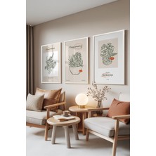 1001 Beyaz Çerçeveli 3’lü Tablo Seti Botanik Çizimler – Yeşil Tonlar Salon Set 30006, 15 x 21