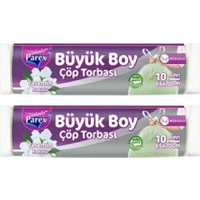 1001 Büzgülü 10'lu Çöp Torbası Yasemin Kokulu Büyük Boy 65 x 70 cm Ikili Paket