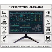 1001 19" Profesyonel LED Monitör | HDMI VGA Girişli | 5ms Tepki Süresi | Duvara Monte Edilebilir