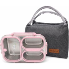 1001 304 Paslanmaz Çelik 3 Bölmeli Pembe Lunch Box Termal Çantalı – Sızdırmaz Kapaklı Beslenme K