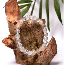 Taş Sandığı Beyaz Topaz Taşı Gümüş Bileklik - 8 mm