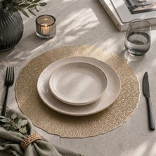 1001 6'lı Plastik Amerikan Servis Seti, Yuvarlak 38 cm Gold Yaprak Desenli Supla, Yıkanabilir Silinebil