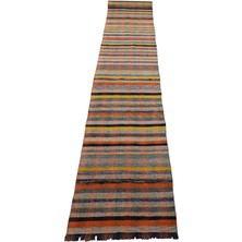 Kilim Antik El Dokuma Ekoseli Bukleli Yolluk Kilim 1708 - Yeni - Çok Renkli