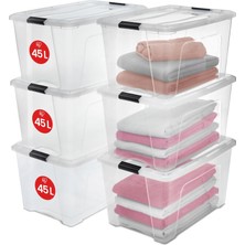 1001 6'lı Set Istiflenebilir Saklama Kutuları Klik Kilitli – New Top Box Ntb-45 – Plastik, Şeffaf,