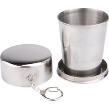 1001 Katlanır Paslanmaz Çelik 150 ml Mini Bardak Taşınabilir Kapaklı Kamp Seyahat Outdoor Anahtarlı