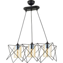 1001 Siyah Boyalı Modern Avize, E27, Metal, Cam, 60X20CM