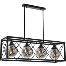 1001 AV-60127-4Y-BSY Siyah Boyalı Modern Avize, E27, Metal, Cam, 80X22CM