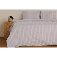 1001 Sleeptown Keten Görünümlü Armürlü Pamuk Nevresim Takımı Gri-Bej 200X220 Çift Kişilik Bej