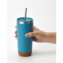 1001 590 ml Paslanmaz Çelik Pipetli Termos Kupa - 4 Renk Seçeneği (Siyah, Yeşil, Gri, Mavi) - Sıcak