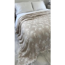 1001 Palmiye Desen 4 Katlı Müslin Pike Yatak Örtüsü Battal Boy 240X260 cm Bej