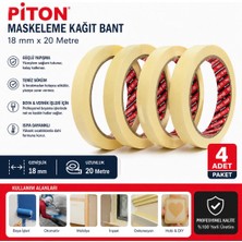 Piton PTN18 Maskeleme Bandı 18 mm x 20 Metre Kağıt Bant (4 Adet)