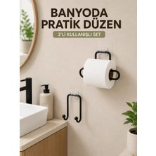 Nemere Ithalat Vidasız Banyo Seti Yapışkanlı Tuvalet Kağıdı Tutucu ve Havlu Askısı 2’li Set