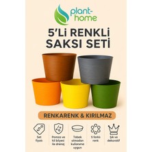 Plant Home Power Mix 5 Adet Renkli Kırılmaz Plastik Saksı Seti | Tabaksız Kullanım | 1,8 Litre | Ev & Salon Için