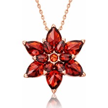 Hazego Gümüş Rose Kırmızı Lotus Çiçeği Kolye