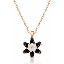 Hazego Gümüş Rose Siyah Lotus Çiçeği Kolye