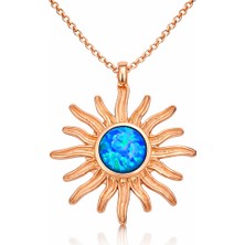 Hazego ​gümüş Rose Mavi Opal Taşlı Güneş Kadın Kolye