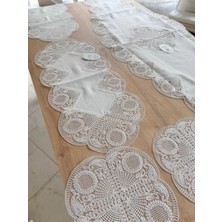 Ceki Home Salon Takımı Çeyizlik Krem Runner Set 5 Parça Keten Ranır Masa Sehpa Konsol Örtüsü Defne