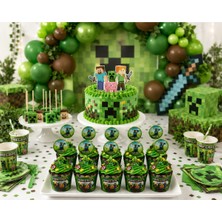 Bkmc Minecraft Doğum Günü Cupcake Süsleme Seti 8 ve 16 Kişilik | Minecraft Cupcake Kürdanı ve Muffin Kalıbı | Parti Pasta Süsü