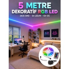 Nemere 5 Metre Rgb Şerit LED 2835 Smd 54 Led/m Uzaktan Kumandalı Dekoratif Aydınlatma