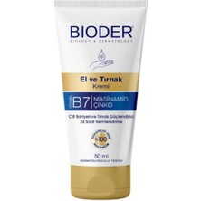 Bioder El Ve Tırnak Kremi 50 ml Vitamin B7 Niasinamid Çinko ile Cilt Bariyeri Güçlendirici