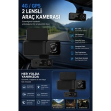 theKAM 4g Gps Çift Lensli Araç Kamerası – Ön + Iç Kamera, Mobil Uygulama ile Uzaktan Izleme, Döngüsel Kayıt, Park Modu