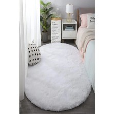 Aymira Home Home Post Peluş Oval Halı Beyaz Tüylü Yumuşak, Yıkanabilir, Kaymaz Taban Dekoratif