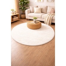 Aymira Home Peluş Krem Daire Tüylü Yumuşak Yıkanabilir Kaymaz Taban Halı Yolluk Yatak Odası Banyo Salon