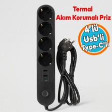 Akım Korumalı Topraklı Golyat Grup Şarj Fiş Priz 4 Prizli 3 USB Girişli 2 Metre Uzatma Kablosu