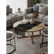 Ceki Home Salon Takımı Angles Çeyizlik Siyah Runner Set 5 Parça İşlemeli Ranır Masa Sehpa Konsol Örtüsü