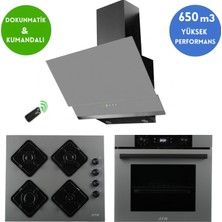 Alveus Afm Serisi Mila Antrasit-Gri Cam Turbo Dijital 3'lü Ankastre Set (Fırın + Ocak + Davlumbaz)