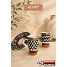 Edora Home Türk Kahvesi Fincan Takımı İçe Geçmeli Dama Desen Kelebek Detay Mat Gold Kenarlı 6 Kişilik 12 Parça (Makinede Yıkanmaz)