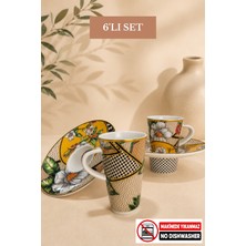 Edora Home Türk Kahvesi Fincan Takımı İçe Geçmeli Vintage Floral 6 Kişilik 12 Parça Fincan Ve Tabak (Makinede Yıkanmaz)