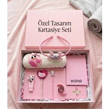 Retro Women Kız Çocuk Pembe Baykuş Kalp Tasarım Taç Figürlü Renkli Hediye Kırtasiye Seti
