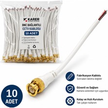 Karer 10 Adet Fabrikasyon Kablolu Bnc Konnektör – Cctv Güvenlik Kamera Hazır Bağlantı Kablosu