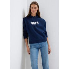 Mavi Mavi Logo Baskılı Kapüşonlu Lacivert Sweatshirt 168334-70488