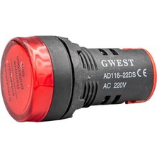 Gwest 22-K 220V 22MM Kırmızı Ledli Sinyal Lambası Kutu (1 Kutu 10 Adet)