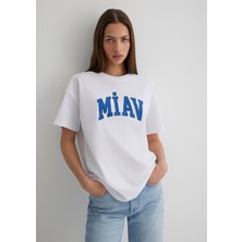 Mavi Miav Baskılı Beyaz Tişört 1612457-620