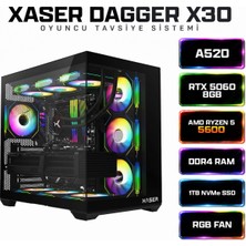 Xaser Dagger X30 Ryzen 5 5600 16GB Ram 512GB M.2 Nvme SSD 8gb RTX5060 Sıvı Soğutmalı Oyuncu Bilgisayarı
