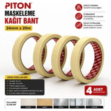 Piton PTN24 Maskeleme Bandı 24 mm x 20 Metre Kağıt Bant (4 Adet)