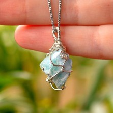 Taş Sandığı Ham Larimar Taşı Kolye - Tel Sargılı