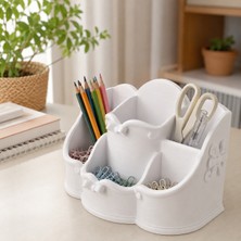My Craft 3D Çiçek ve Fiyonk Detaylı Çok Gözlü Kalemlik – Masaüstü Ofis ve Makyaj Organizeri